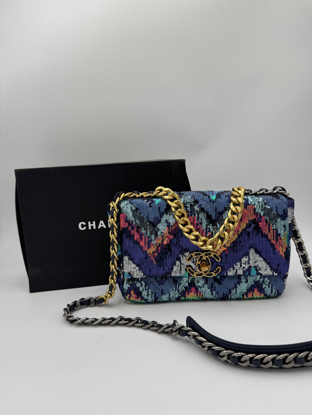 Borsa paillettes blu 25cm