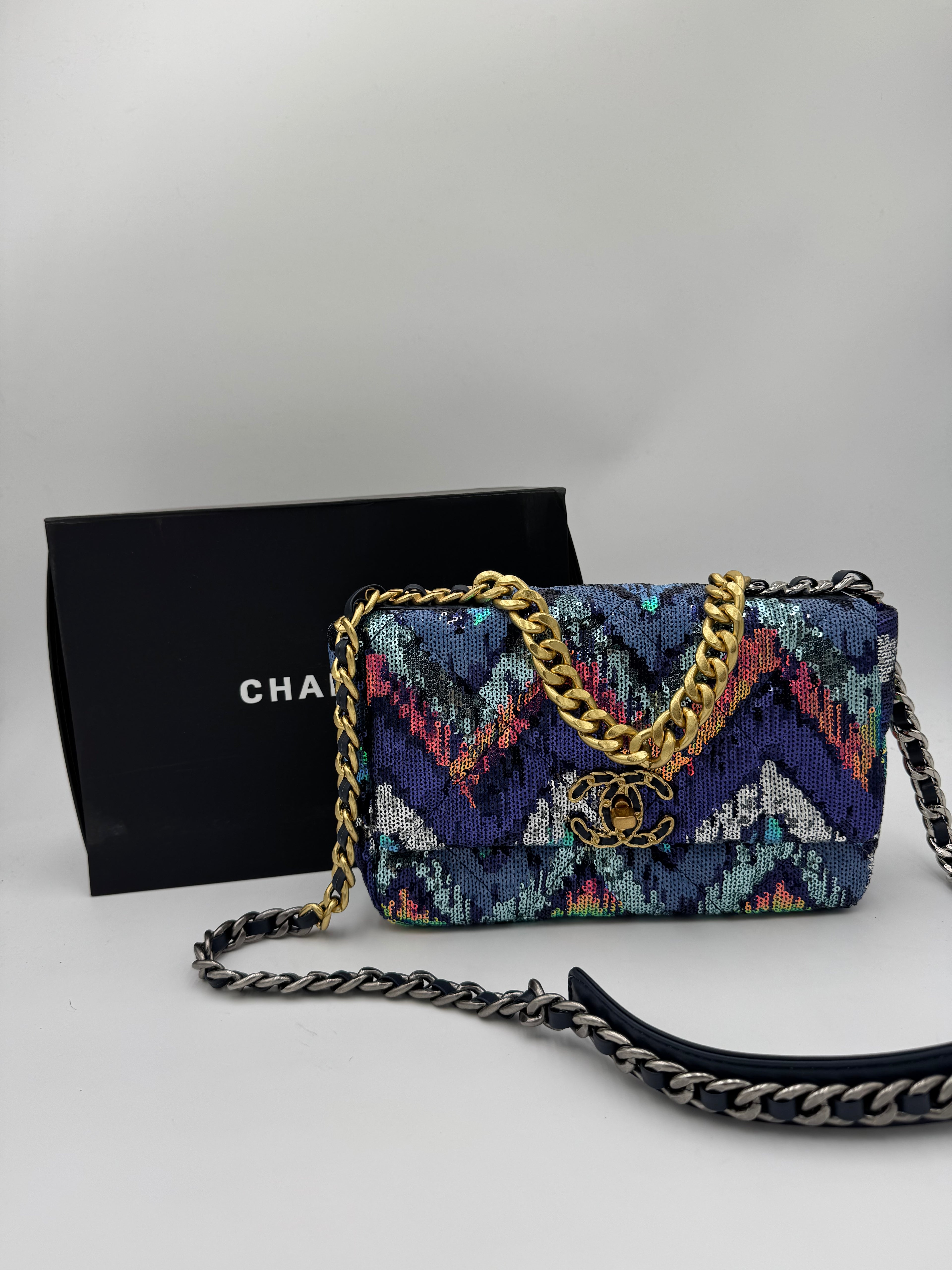 Borsa paillettes blu 25cm