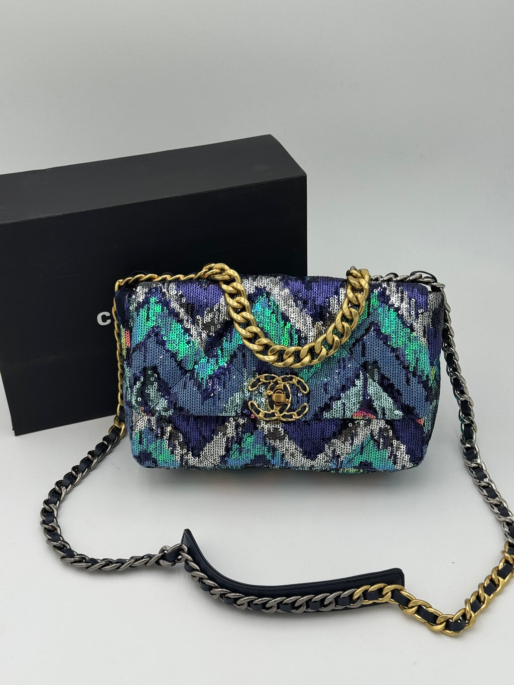 Borsa paillettes blue 25cm
